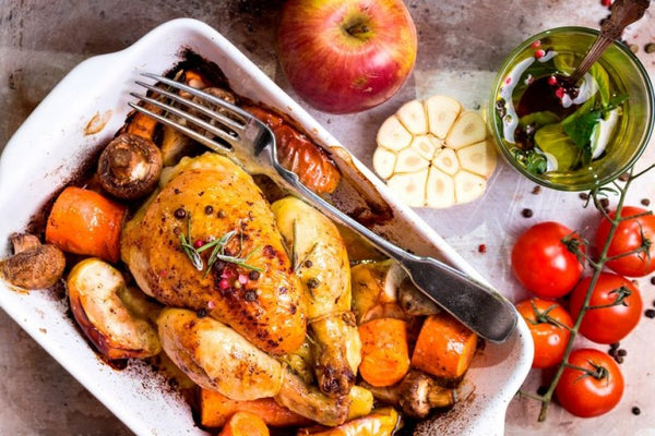 Pollo rustico al forno con verdure