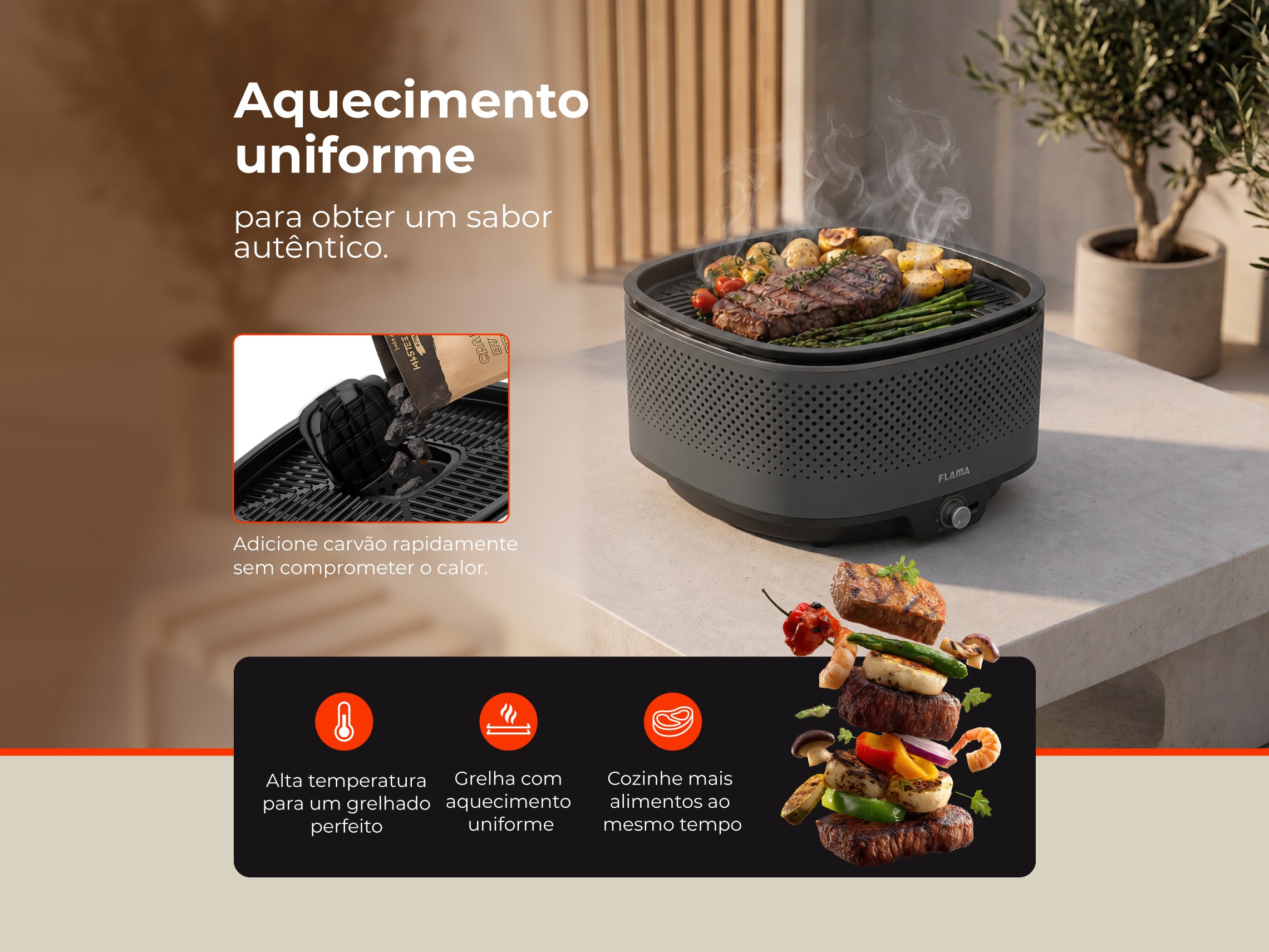 Grelhador a Carvão Mastergrill EVO Anthracite 4011FL FLAMA