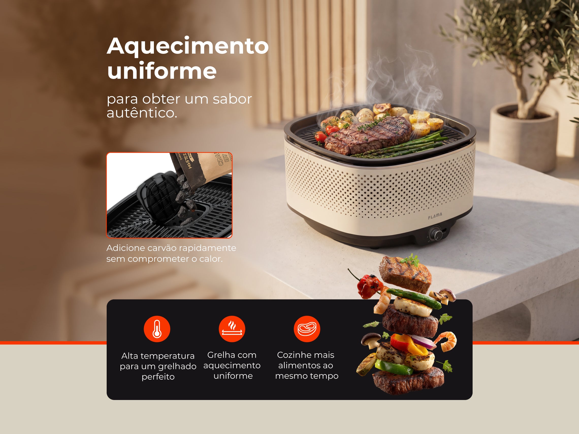 Grelhador a Carvão Mastergrill EVO Sand 4012FL FLAMA