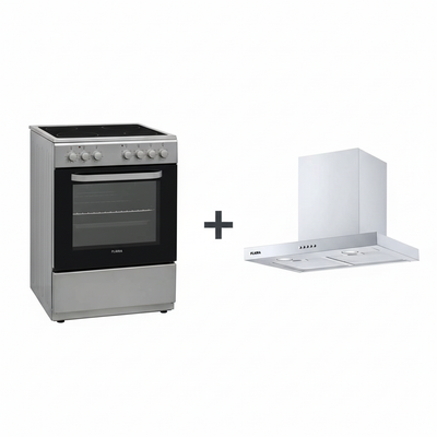 Pack Fogão Elétrico Vitrocerâmica Silver 8410FL + Exaustor Chaminé T60 Inox 9345FL