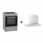 Pack Fogão Elétrico Vitrocerâmica Silver 8410FL + Exaustor Chaminé T60 Inox 9345FL