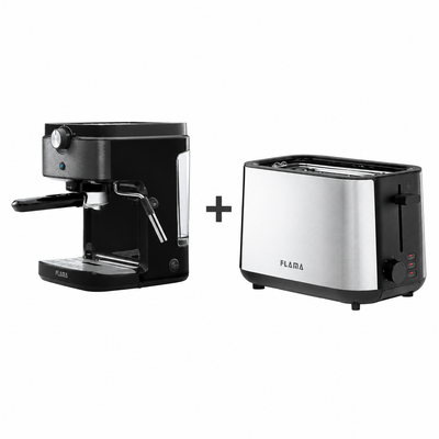 Pack Máquina de Café Expresso 1221FL + Torradeira Preta Inox 961FL FLAMA