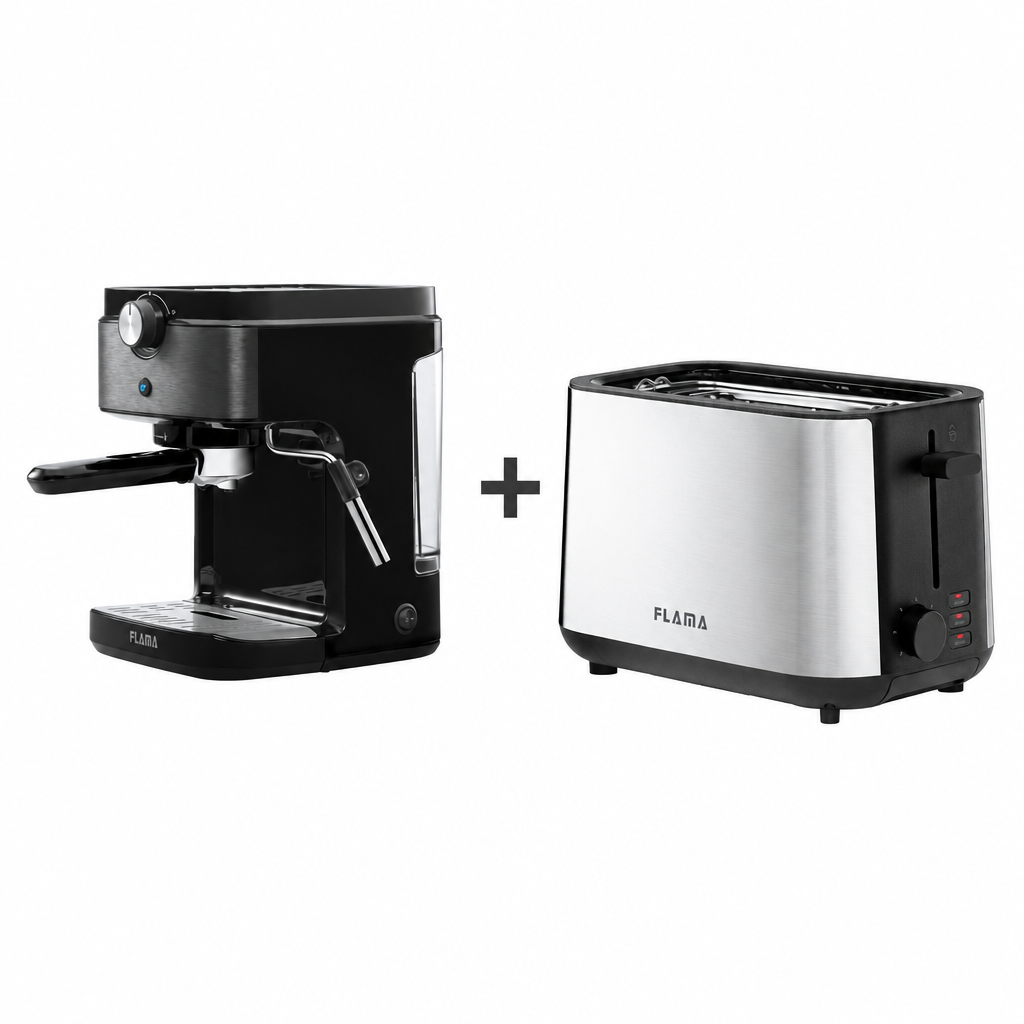 Pack Máquina de Café Expresso 1221FL + Torradeira Preta Inox 961FL FLAMA